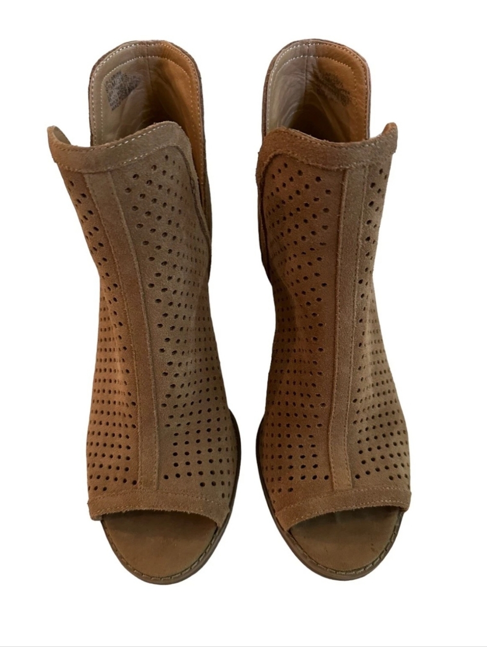 Lucky Brand Larise Perforated Seude Suede Peep-Toe Booties - Tan Brown Sz 8.5